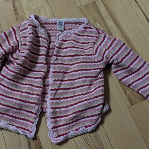 GAP Pink and White Striped Cardigan